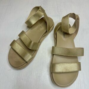 Nature Breeze Gold Espadrille Flat Sandals Womens Size 8 Elastic Slip On